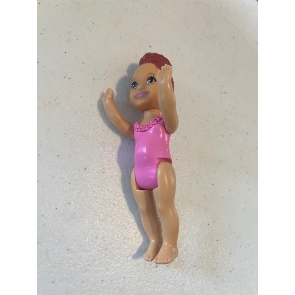 Mattel Barbie Chelsea Small Doll Pink Molded Swimsuit Red Hair Bun 2018 4 Inch